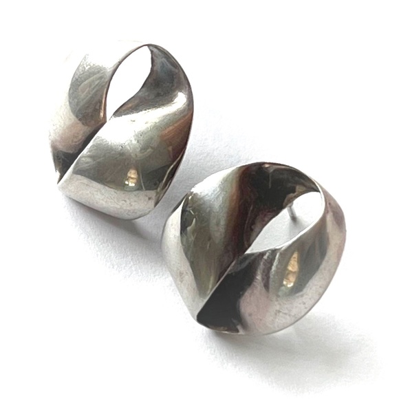 MidCentury Eternity Silver Earrings - 925 Abstract Endless Ribbon Post Earrings - Picture 2 of 9